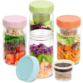 SOLIGT glass salad jar closeup with lid showing three compartments for fresh meals