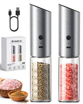 Solisifime gravity grinder set front view with glass jar for stylish kitchen seasoning