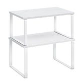 SONGMICS cabinet organizer shelf set two front view for compact kitchen storage.