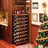 Sonyabecca 48-bottle wine rack front view shows sturdy wood top for organized storage.