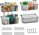 Sonyabecca hanging wall basket 4-pack mounted on wall for clutter-free pantry storage