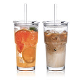 SoulTimes 20oz ribbed glass tumbler close-up highlighting durable, stain-resistant construction.