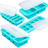Souper Cubes Aqua 2 cup freezer tray with lid for efficient meal prep.