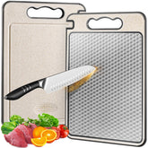 SOURCEBEAT cutting board top view shows dual surface for meats and produce.