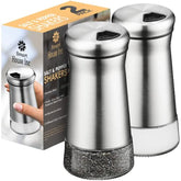 SP HOME GOODS Original salt and pepper set in silver bottles for precise seasoning.
