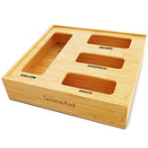 SpaceAid bag organizer with four slots keeps kitchen drawers tidy and bags organized.