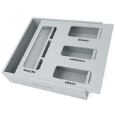 SpaceAid bamboo bag organizer in gray keeps kitchen drawers neat and accessible.