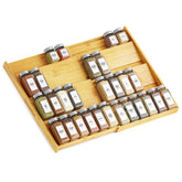 SpaceAid bamboo spice drawer organizer in extended-width setup fits 12-23 inch drawers