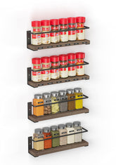 SpaceAid spice rack 4-pack mounted on a cabinet door for space efficiency.