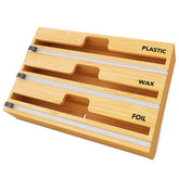 SpaceAid WrapNeat bamboo wrap organizer in a drawer for easy access.