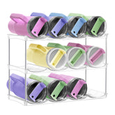 Spaclear stackable water bottle organizer with three tiers, maximizing cabinet space.