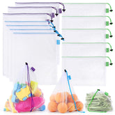 SPLF 12-pcs heavy-duty mesh bags offering see-through design for quick grocery scanning.