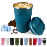 SPLMIFA blue 17oz travel mug with lid on, leak-proof for travel