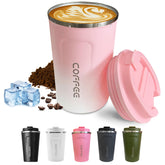 SPLMIFA travel mug pink white 12oz with leak-proof lid for on-the-go coffee
