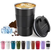 SPLMIFA vacuum-insulated mug in black keeps drinks hot or cold for hours.