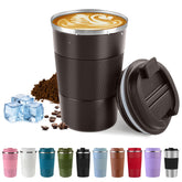 SPLMIFA vacuum-insulated travel mug with 12oz capacity for hot or cold drinks on the go.