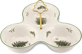 Spode Christmas Tree 3 Section Server with tree handle for festive serving and easy transport.
