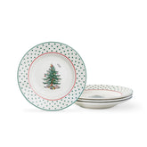 Spode Christmas Tree 6-inch tidbit plates close-up showing festive polka-dot border for small bites