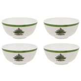 Spode Christmas Tree melamine bowls, front view, sturdy for indoor or outdoor holiday meals.
