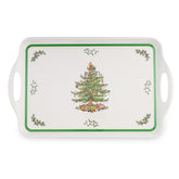 Spode Christmas Tree melamine tray front view, durable for holiday entertaining.
