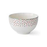 Spode Christmas Tree Polka Dot rice bowl, 6-inch porcelain close-up, ideal for festive meals.