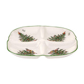 Spode Christmas Tree Sculpted Tray top view with four compartments for organized snacks