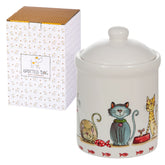 SPOTTED DOG GIFT COMPANY cat jar with lid on counter for organized storage.