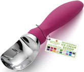 Spring Chef heavy-duty ice cream scoop with magenta handle for smooth, effortless scooping into cones