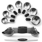 Spring Chef magnetic measuring cups and spoons nest for compact storage.
