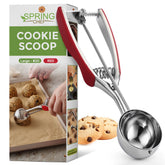 Spring Chef red large stainless steel cookie scoop with trigger release for evenly sized cookies