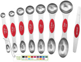 Spring Chef red magnetic measuring spoons set with leveler for accurate baking.