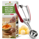 Spring Chef red small one-tablespoon cookie scoop illustrates precise dough portions for uniform cookies every bake.