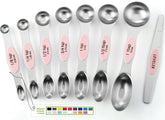 Spring Chef stainless steel magnetic spoons with leveler for precise measuring.