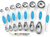 Spring Chef stainless steel magnetic spoons with leveler for precise measurements.