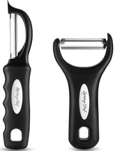 Spring Chef Swivel Peeler blade close-up with razor-sharp steel for easy prep.