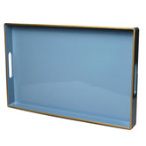 Spsyrine blue tray with handles for easy serving on ottomans.