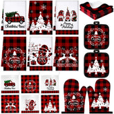 Sratte Christmas kitchen towels in red and black buffalo plaid, absorbent microfiber.
