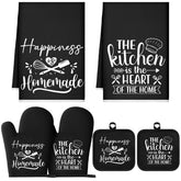 Sratte kitchen towel in black and white, highly absorbent for drying dishes.