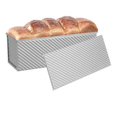 SS&CC Pullman loaf pan with lid for even heat and uniform slices.