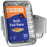 Stack Man 9x13 aluminum pans viewed from the top for bulk baking.