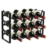 STAEVER black wine rack front view showing 12-bottle capacity for organized entertaining