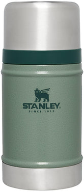 Stanley Classic food jar front view in hammertone green, rugged outdoor versatility.