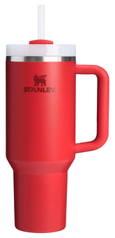 STANLEY Quencher H2.0 40 oz with handle and straw; chili red, front view for everyday use.