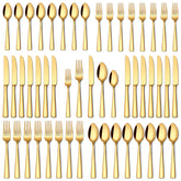 Stapava 40pc gold silverware set on dining table, perfect for family meals