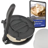 StarBlue 8-inch tortilla press top view showing sturdy cast iron construction for even pressing