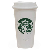 Starbucks white travel mug front view for on-the-go use.