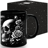 STARTER FLUID Roses and Skull Mug close view showing gothic design for Halloween vibes