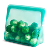 Stasher Premium Aqua Stand-Up Mid Bag 56oz demonstrates leak-free storage for bulky ingredients.