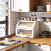 STDDRE bread box with diamond-pattern windows enhances organized kitchen storage