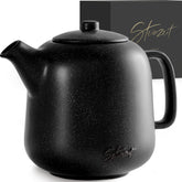 Steinzeit tea pot 44oz black, front view for shared tea moments.